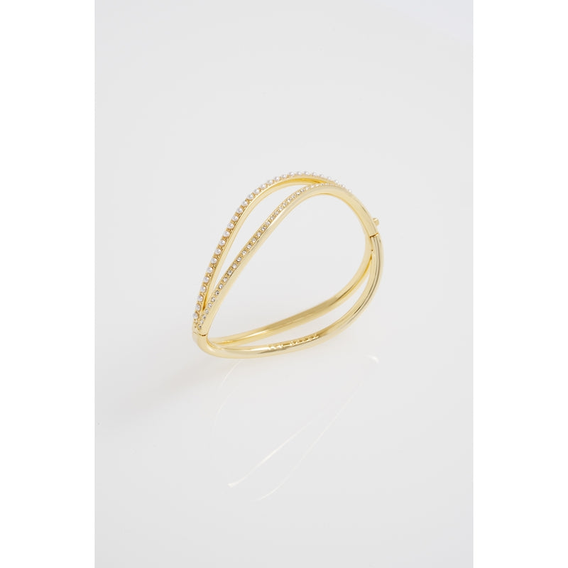Wavie Crystal Wave Hinged Bangle Gold Tone