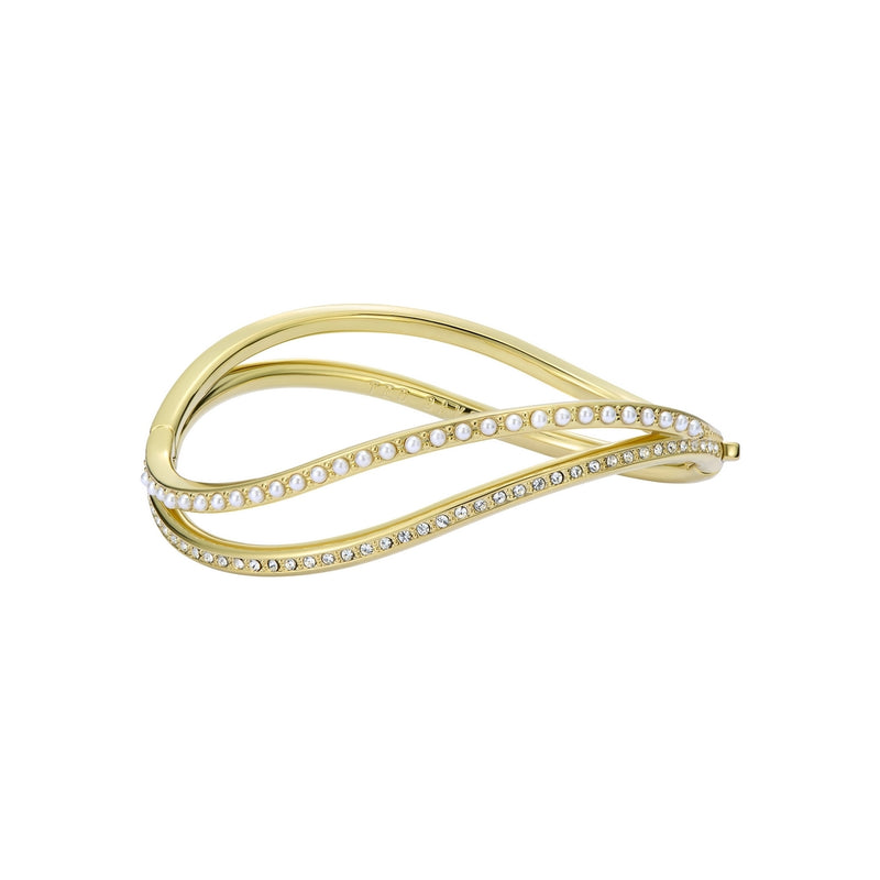 Wavie Crystal Wave Hinged Bangle Gold Tone