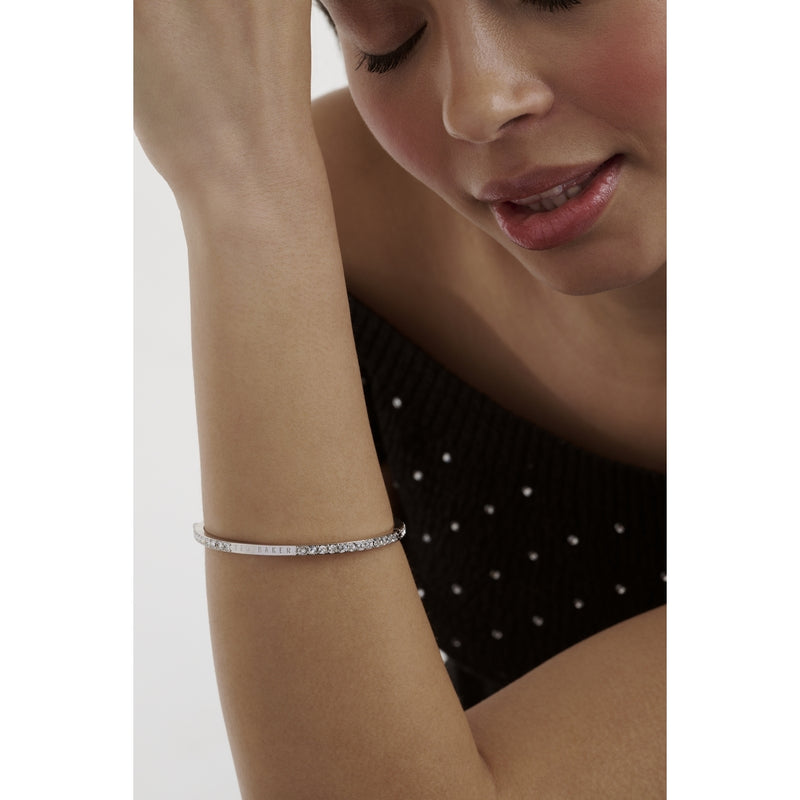 Claudia Pavé Hinged Bangle Silver Tone