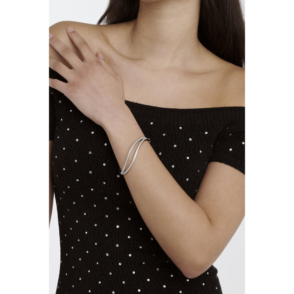 Wavie Crystal Wave Hinged Bangle Silver Tone