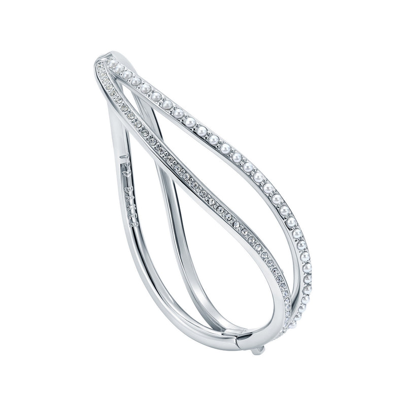 Wavie Crystal Wave Hinged Bangle Silver Tone