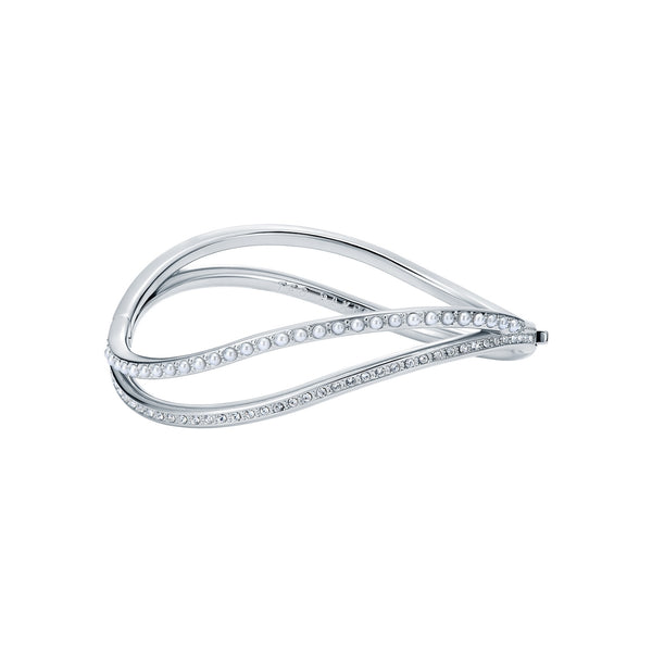 Wavie Crystal Wave Hinged Bangle Silver Tone