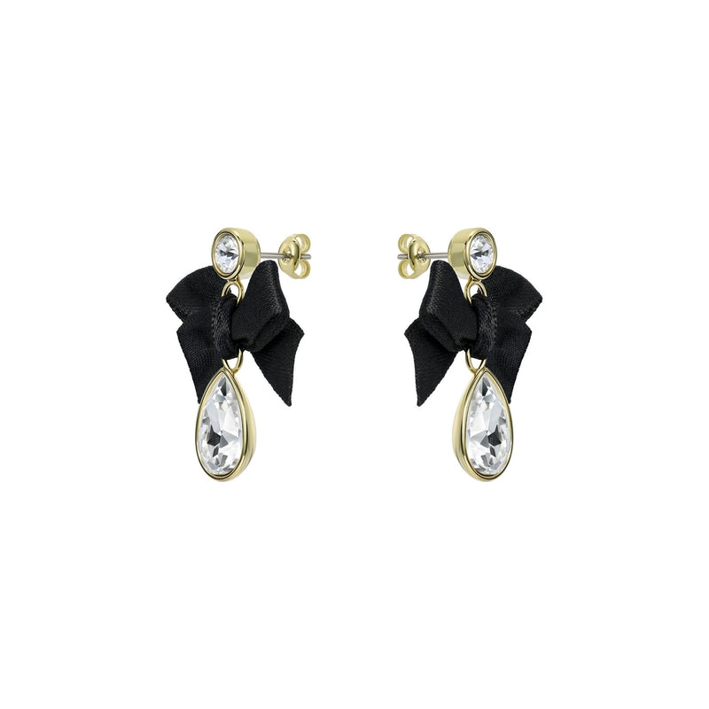 Ritala Ribbon Bow Crystal Drop Earrings Gold Tone