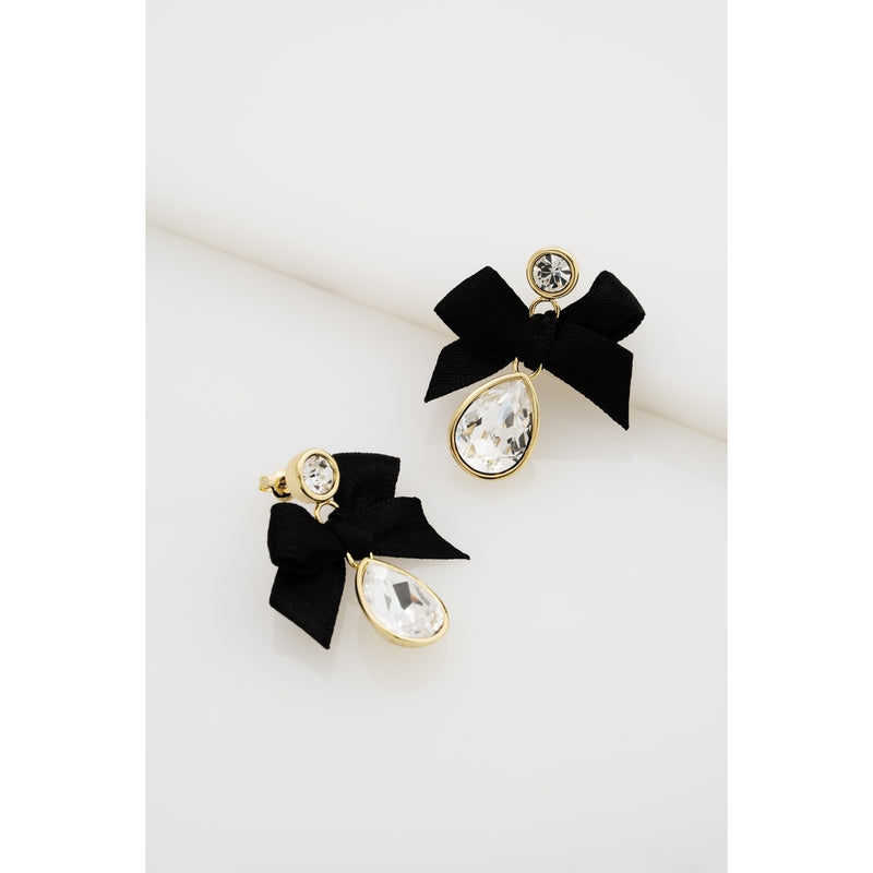 Ritala Ribbon Bow Crystal Drop Earrings Gold Tone
