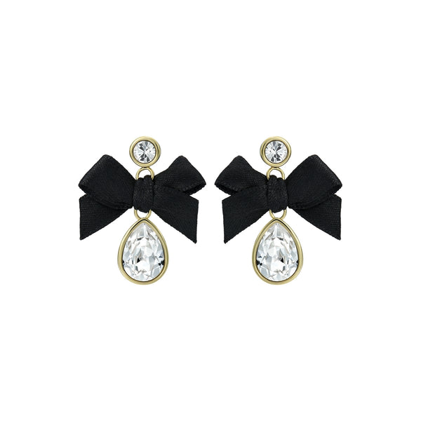 Ritala Ribbon Bow Crystal Drop Earrings Gold Tone