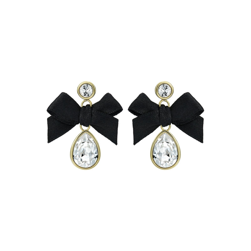 Ritala Ribbon Bow Crystal Drop Earrings Gold Tone