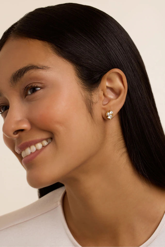 Joyaa Gold Tone Crystal Jewel Cluster Stud Earrings