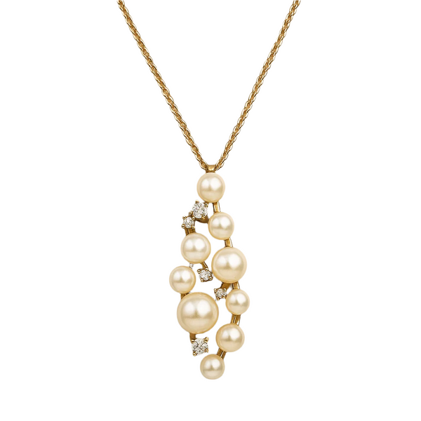 Pearl necklace with gold chain on a white background