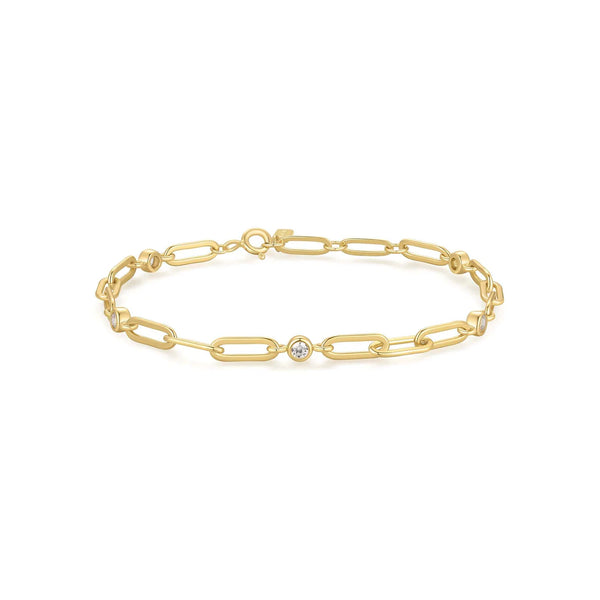 Gold Bezel Station Paper Clip Chain Bracelet