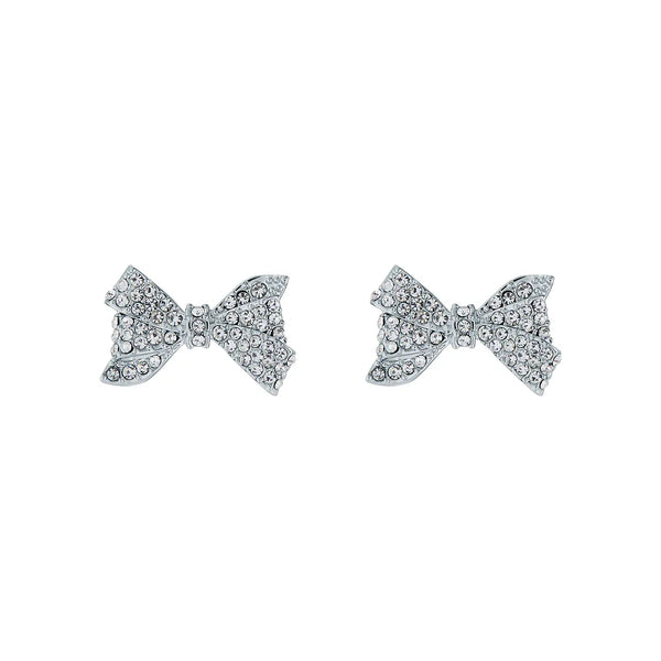 Barseta Silver Coloured Crystal Bow Stud Earrings