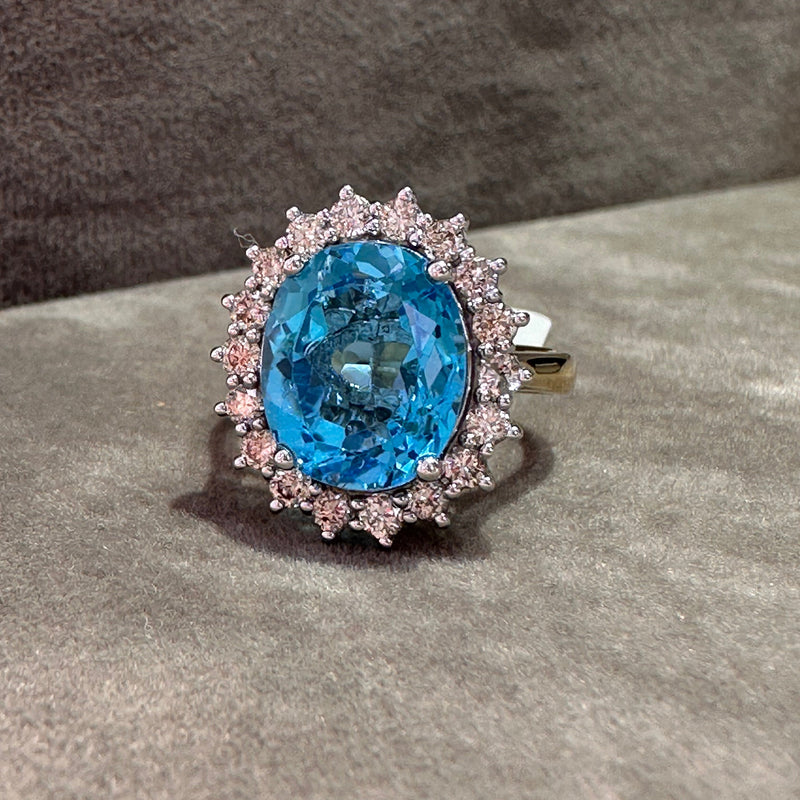Blue Topaz and Diamond Cluster Ring
