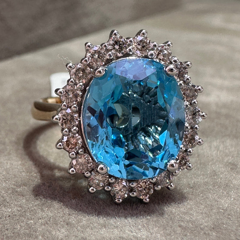 Blue Topaz and Diamond Cluster Ring