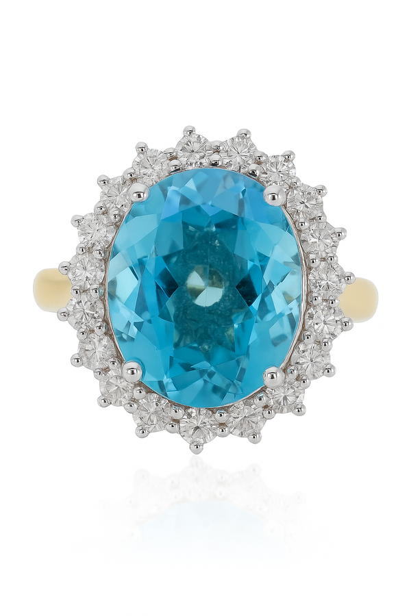 Blue Topaz and Diamond Cluster Ring