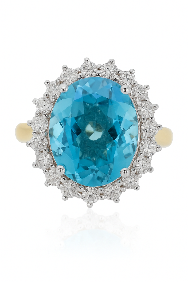 Blue Topaz and Diamond Cluster Ring