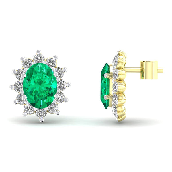 9ct Yellow Gold Cubic Zirconia Claw Set Studs With Emerald Stone Centre