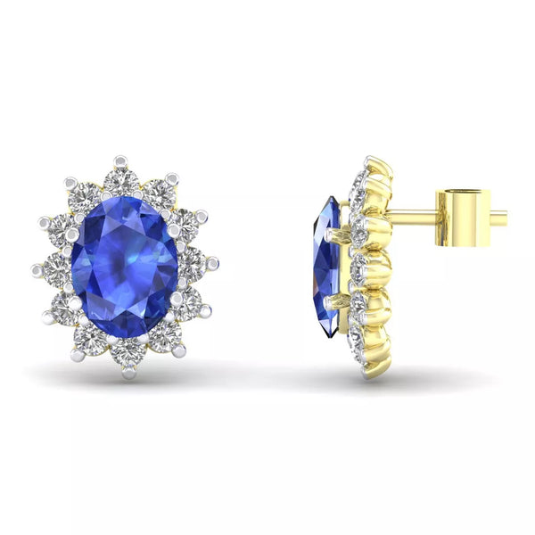 9ct Yellow Gold Cubic Zirconia Claw Set Studs With Sapphire Stone Centre