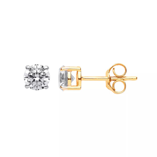 9ct Gold 5ml Round Single Stone, 4 Claw Stud Earrings