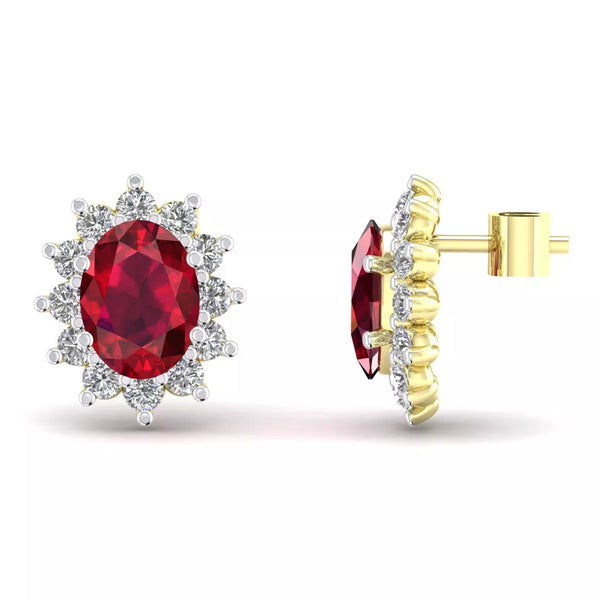 9ct Yellow Gold Cubic Zirconia Claw Set Studs With Ruby Stone Centre
