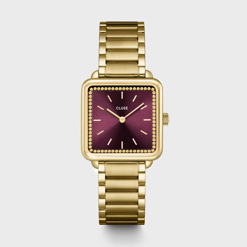 La Tétragone Watch Steel, Wine stones, Gold Colour