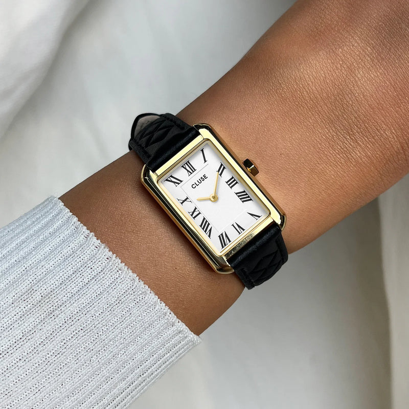 Belisenna Watch Leather, Black Quilted, Gold Colour