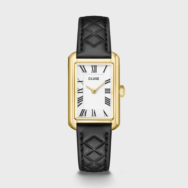 Belisenna Watch Leather, Black Quilted, Gold Colour