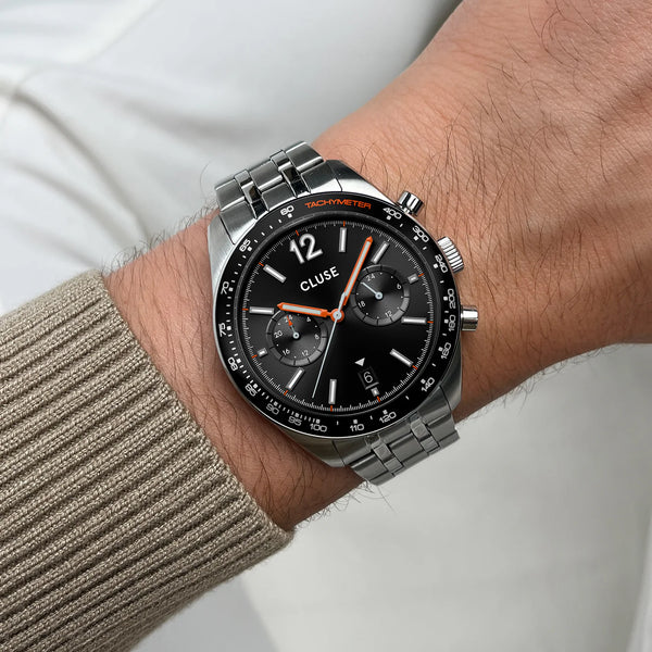 Aravis Dual Timer Watch Steel, Black, Silver Colour