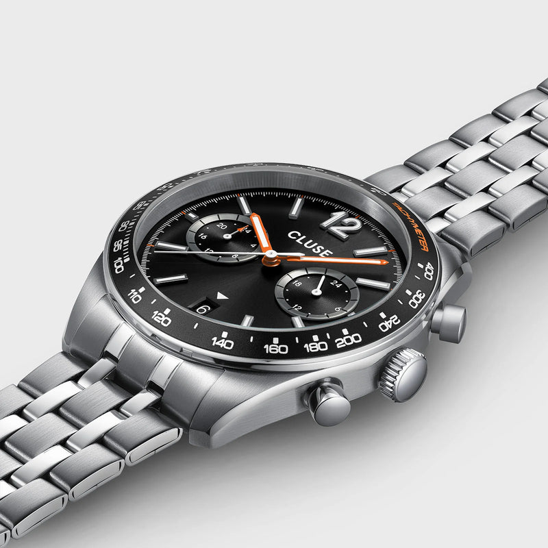 Aravis Dual Timer Watch Steel, Black, Silver Colour