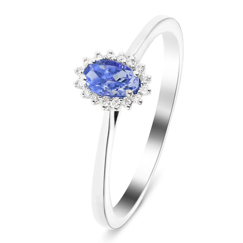 Oval Tanzanite and Diamond Halo Ring