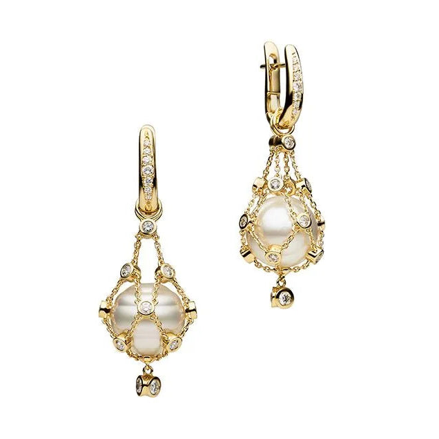 Saturnia 18ct Yellow Gold Circlé Pearl & Diamond Earrings