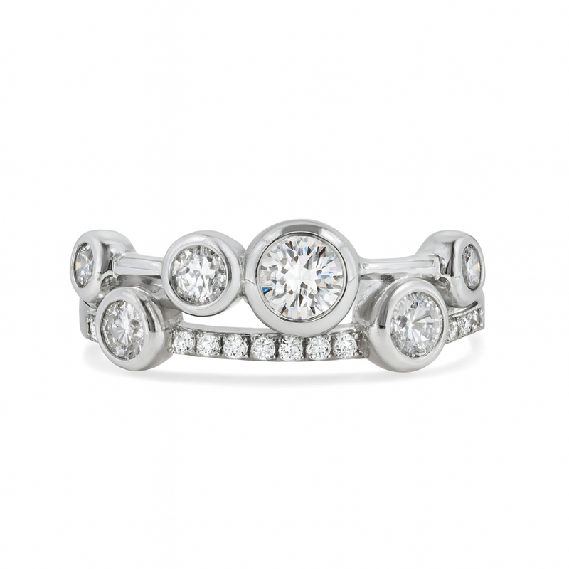 9ct White Gold Double Row Diamond 'Bubble' Ring