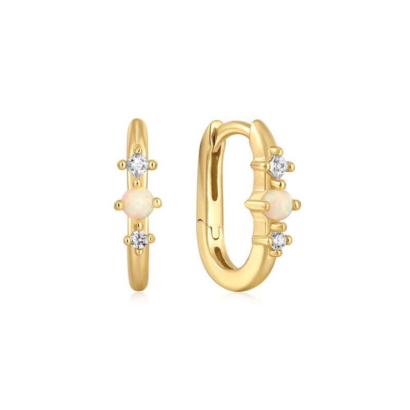 Gold Kyoto Opal Oval Huggie Hoop Earrings