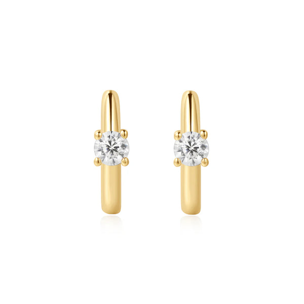 Gold Solitaire Cubic Zirconia Mini Huggies