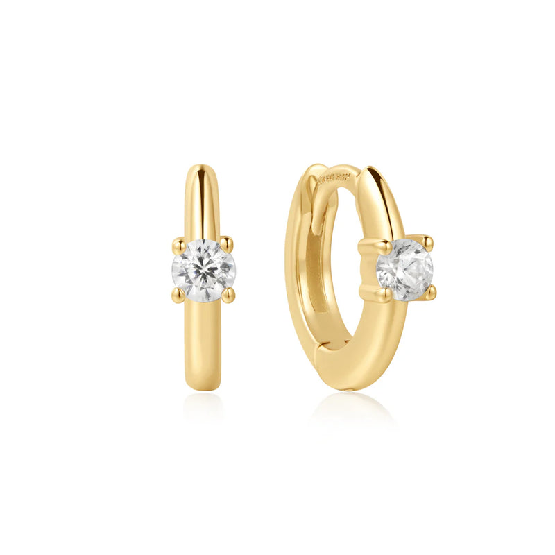 Gold Solitaire Cubic Zirconia Mini Huggies