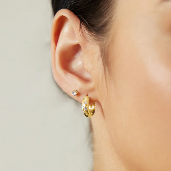 Gold Small Chubby Sparkling Huggie Hoop Earrings