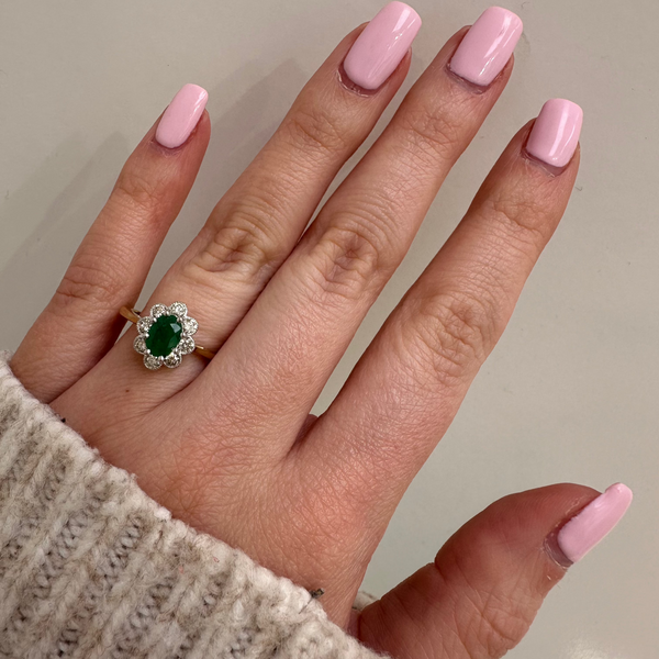 Oval Emerald and Diamond Cluster