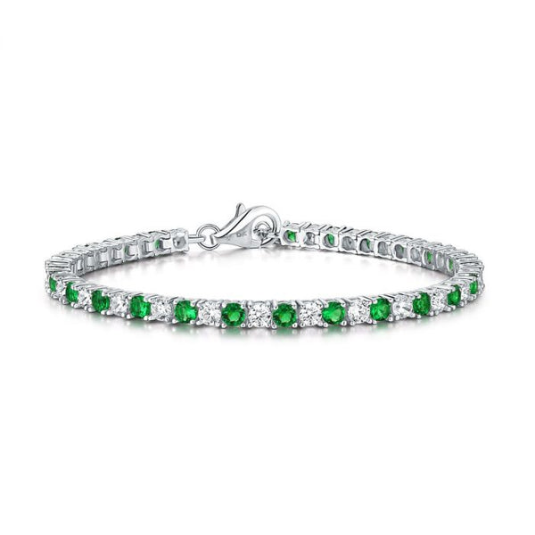 Sterling Silver Tennis Bracelet 3mm Green & White Cubic Zirconia