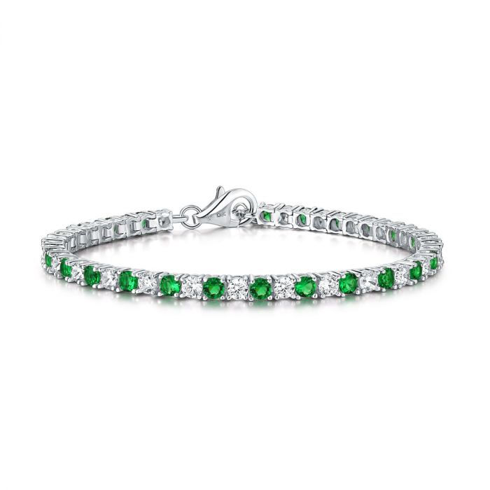 Sterling Silver Tennis Bracelet 3mm Green & White Cubic Zirconia