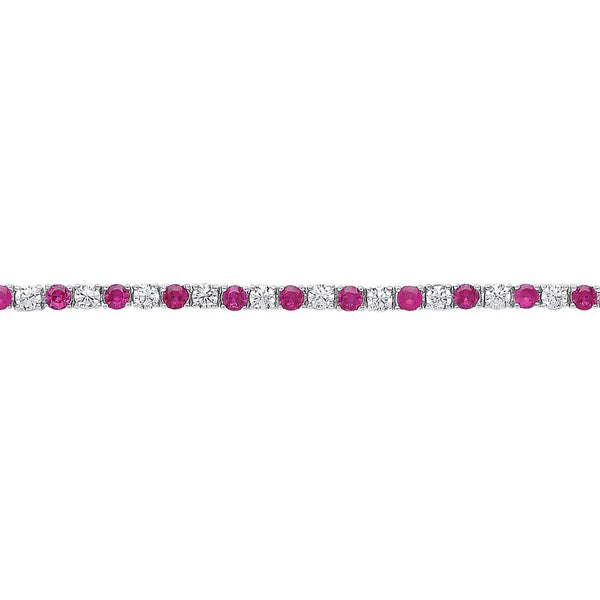Sterling Silver Tennis Bracelet 3mm Rose Red & White Cubic Zirconia
