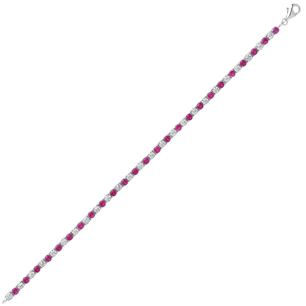 Sterling Silver Tennis Bracelet 3mm Rose Red & White Cubic Zirconia