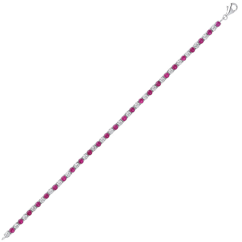 Sterling Silver Tennis Bracelet 3mm Rose Red & White Cubic Zirconia