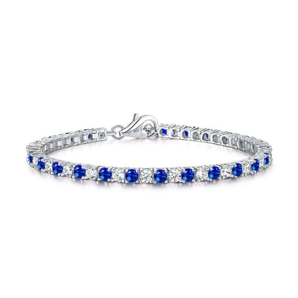 Sterling Silver Tennis Bracelet 3mm Blue & White Cubic Zirconia