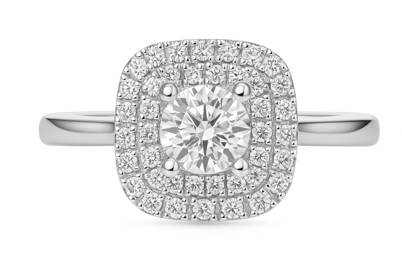 Round Brilliant Cut Diamond Ring with Double Halo