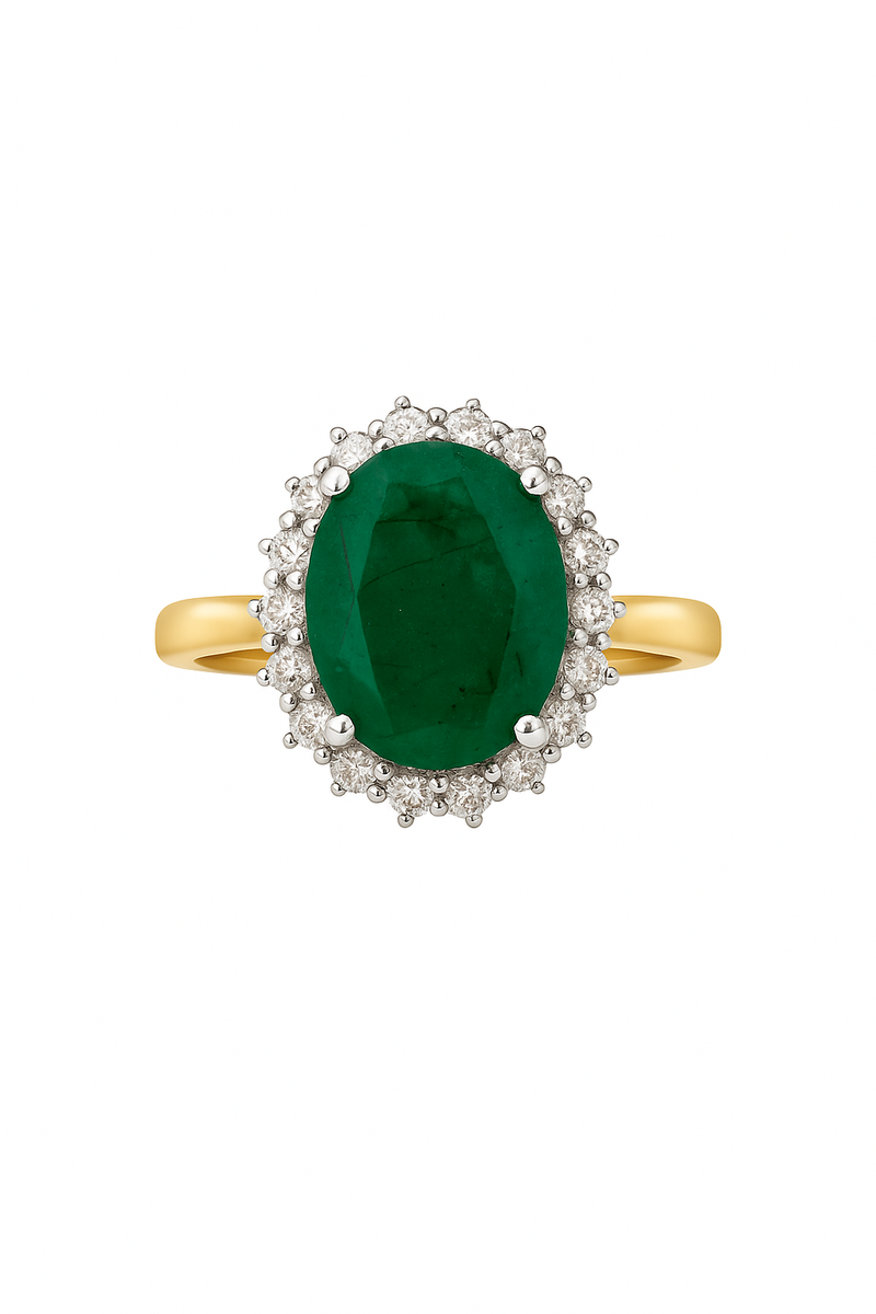 Oval Emerald and Diamond Cluster