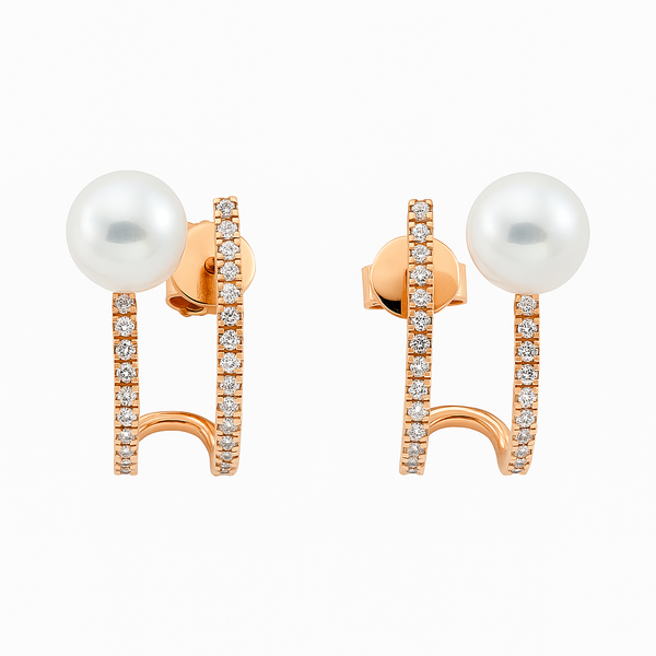 18ct Rose Gold Diamond & Pearl Twist Earrings