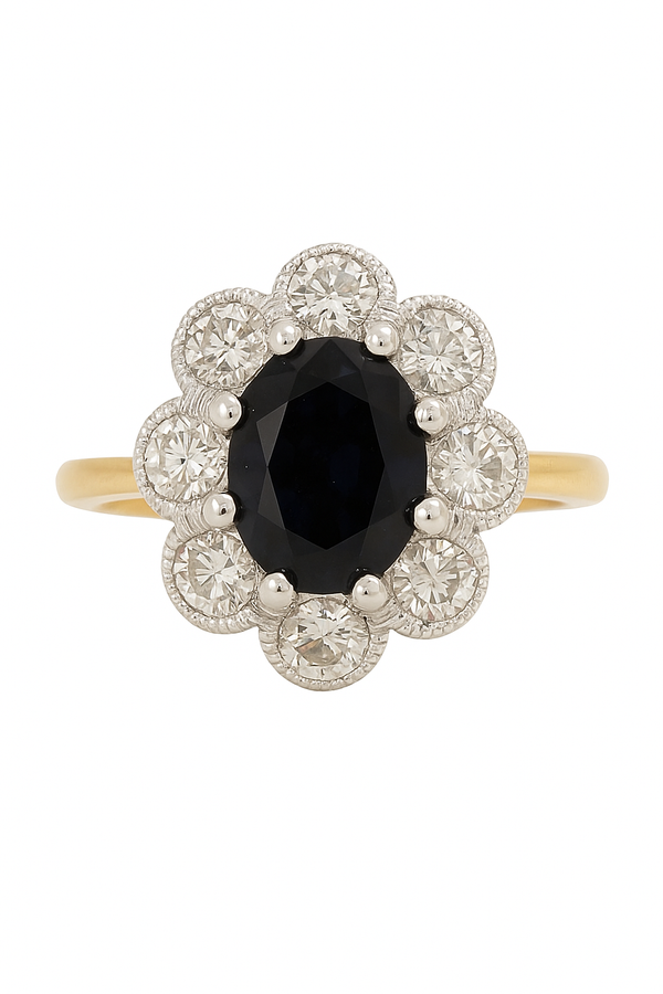 Oval Sapphire and Diamond Cluster
