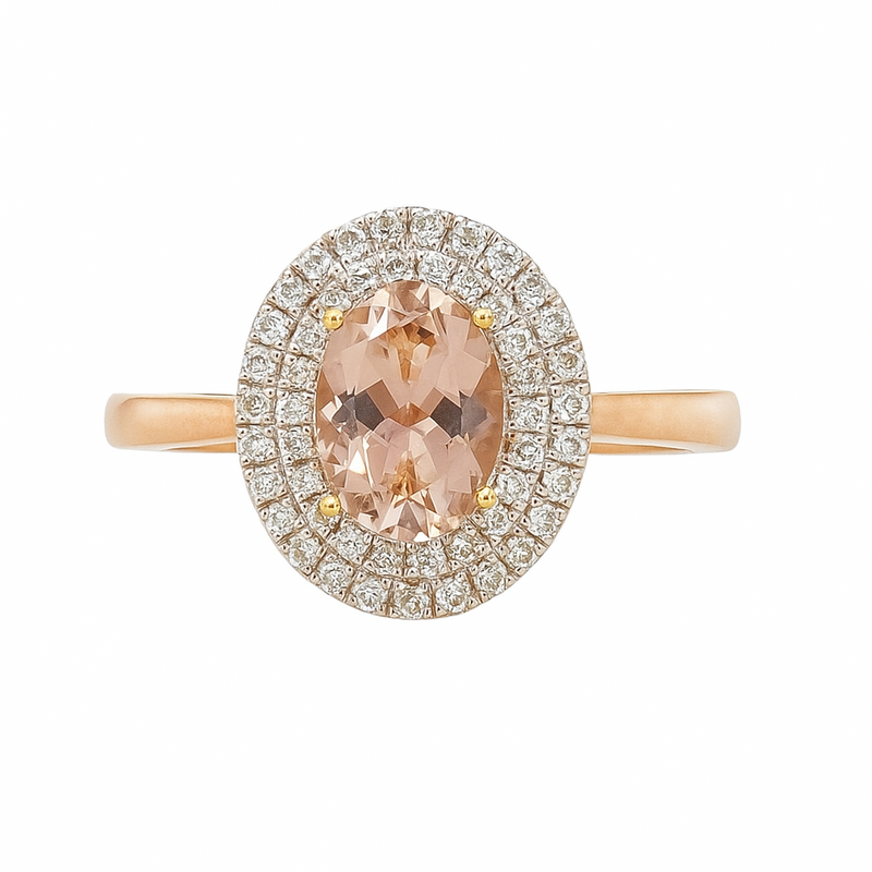 Oval Morganite and Diamond Cluster Ring
