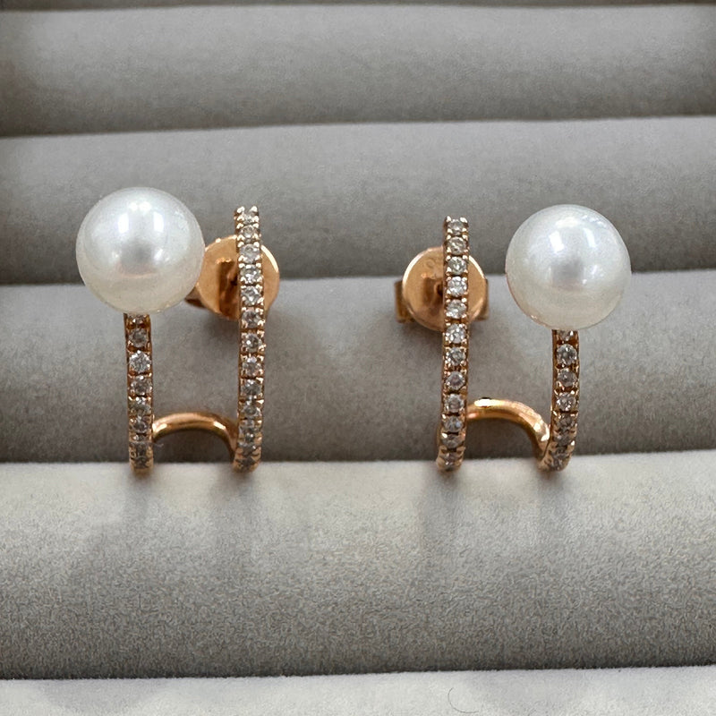 18ct Rose Gold Diamond & Pearl Twist Earrings