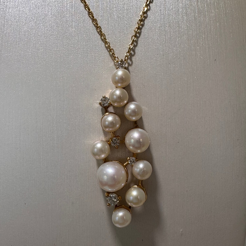 Akoya Cluster Pearl and Diamond Pendant