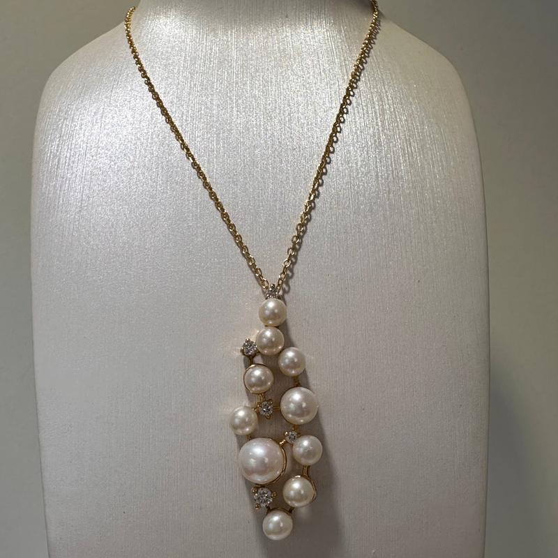 Akoya Cluster Pearl and Diamond Pendant