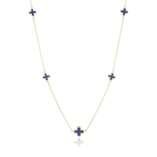 Lapis Five Clover Necklace 9ct Yellow Gold